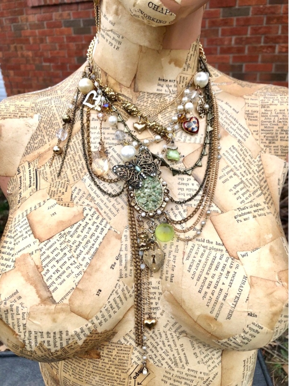 OOAK Assemblage Collage Whimsical Statement Necklace Set*Asymmetric Bib~Kat Byrd